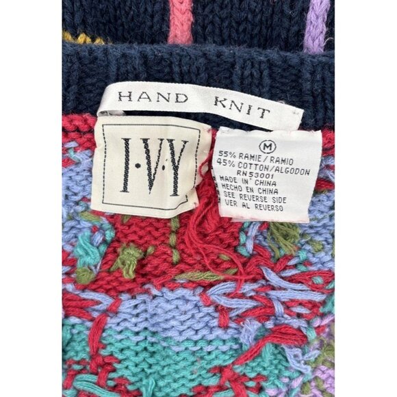 IVY Vtg Multicolor Hand Knit Cardigan Sweater Sz M Retro 1980s 80s Grannycore - Picture 4 of 6